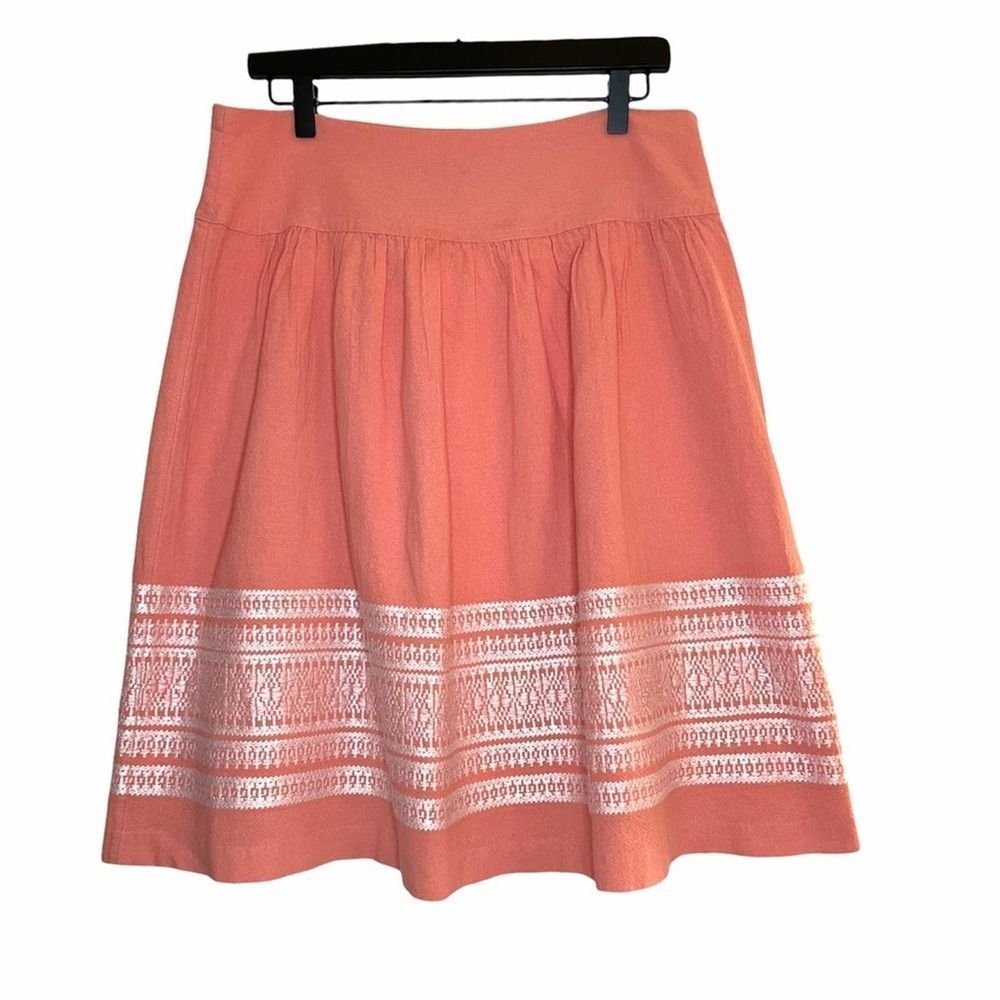 De Collection Peach Embroidered Cotton A-line Skirt size Large